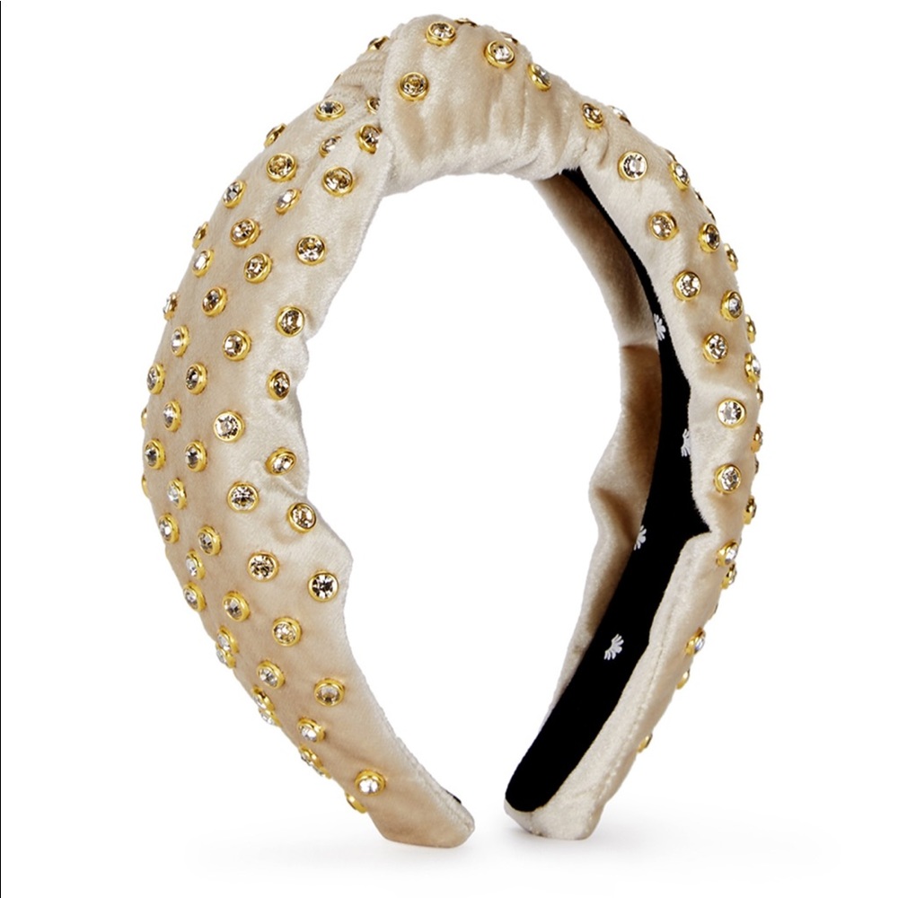 Lele Sadoughi Ivory Velvet Crystal Headband